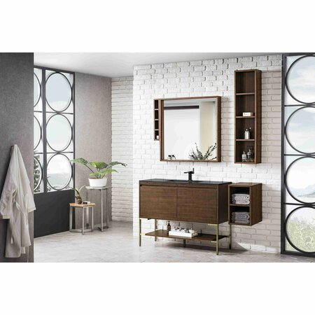 James Martin Vanities 47.3'' Single Vanity, Mid-Century Wlnt, Champagne Brass Base w/ Charcoal Black Composite Stone Top 805-V47.3-W-CB-CH